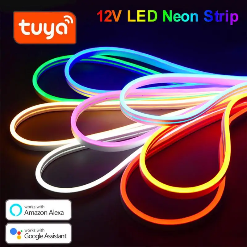 

Умные светодиодные RGB лампы Aubess Tuya, гибкая неоновая полоса с регулируемой яркостью, 12 В, пульт дистанционного управления Wi-Fi, для украшения к...