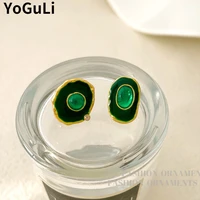 s925 needle modern jewelry green earrings 2022 new trend brass metal golden color asymmetrical resin earrings for women