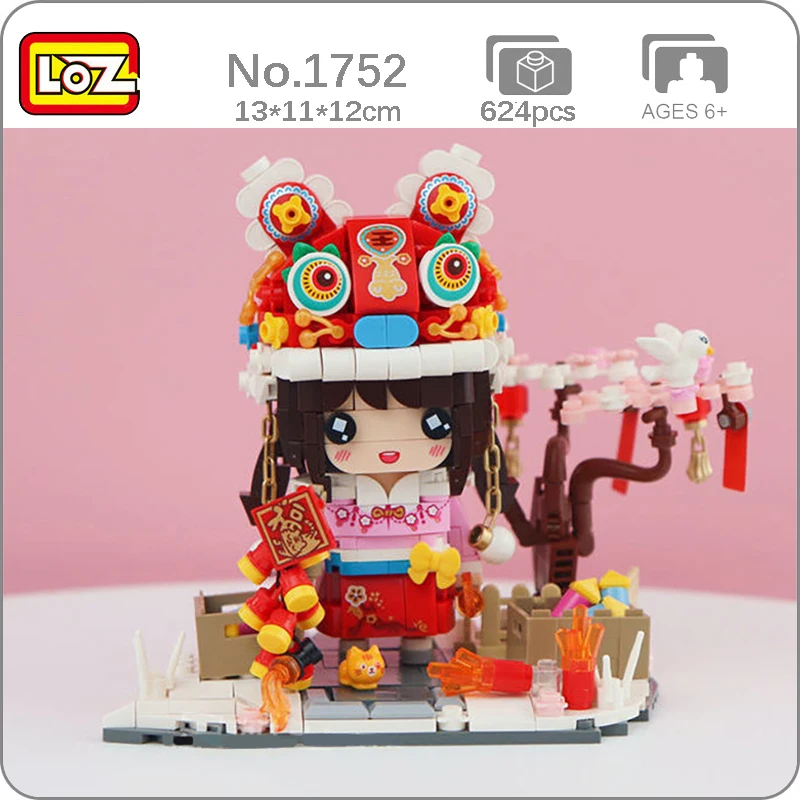 

LOZ 1752, Весенний фестиваль, шляпа льва, фейерверк, персик, цветок, дерево, модель «сделай сам», мини-кубики, строительные игрушки для детей, без коробки