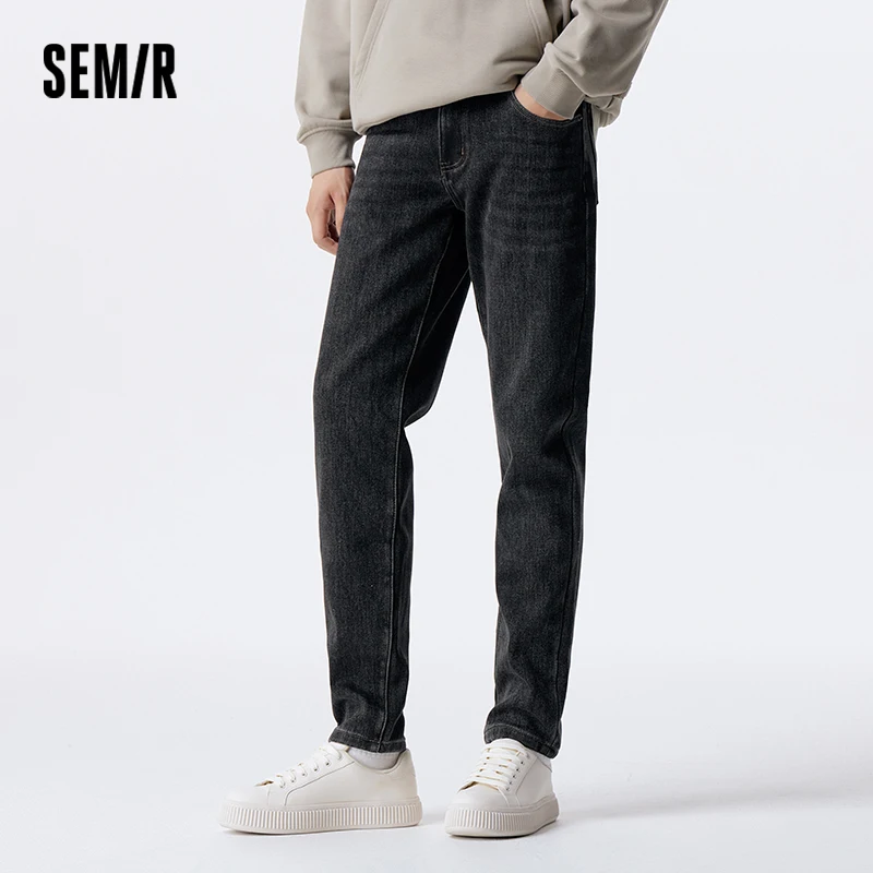 Джинсы Semir мужские зимние фланелевые теплые облегающие брюки классические