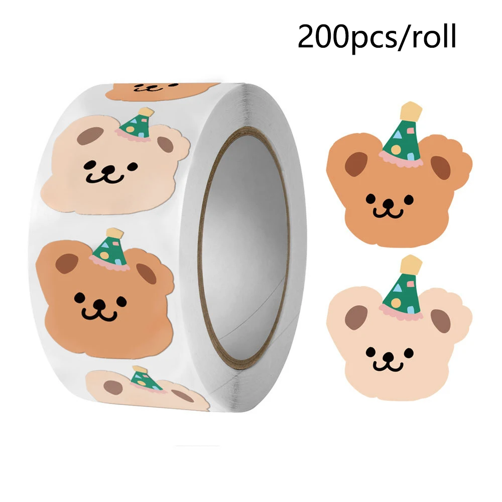 

200pcs/roll Cute Little Bear Adhesive Tape Whole Paper Adhesive Tape INS Korean Simplified Sealing Sticker Packag Decor Sticker