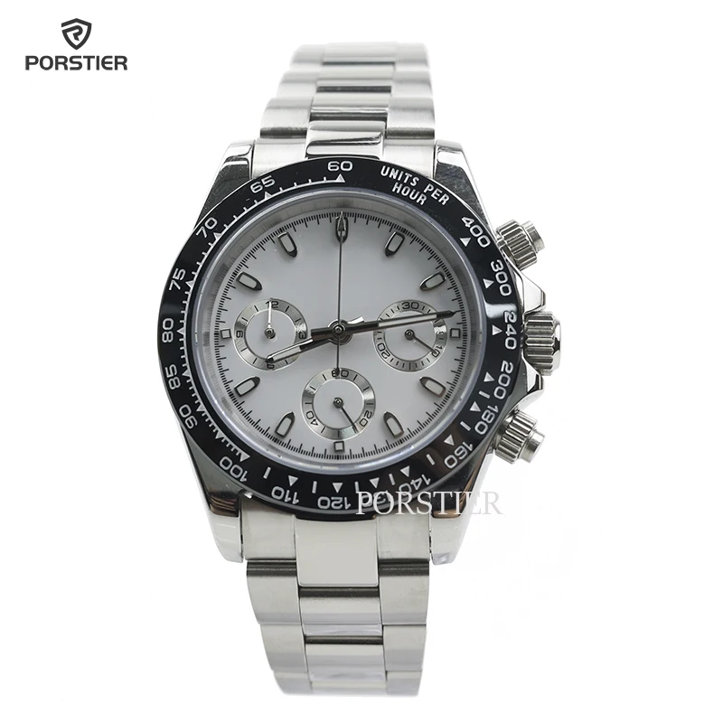 

PORSTIER Top Brand Luxury Men's Chronograph Quartz Watches 40mm Sports Sapphire Stainless Steel 100m Waterproof Reloj Hombre