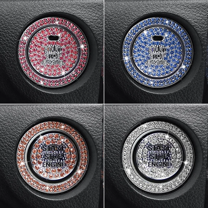 

2Pcs/set Car Start Switch Button Auto Decorative Diamond Stickers Rhinestone Ring Circle Trims Protective Cover Car Accessories