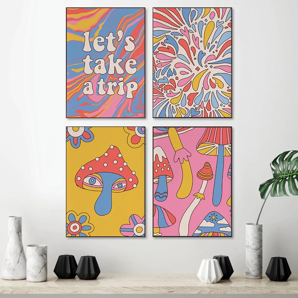 Ретро классные психоделические постеры для девушек 70s винтажные принты Декор