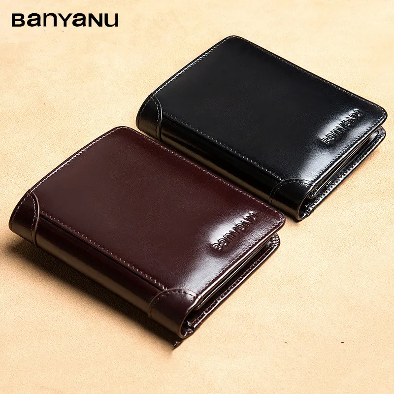 Short Genuine Leather Wallet For Men Vintage RFID Blocking Card Holder Male MultiFunction Male Coin Purses Luxury Money Wallet