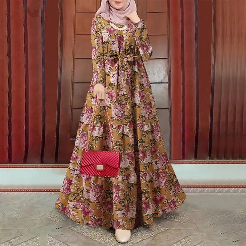 Dubai Abaya Muslim Fashion Hijab Dress Kaftan Islam Clothing Turkey Dresses For Women African Designer Vintage Floral Printed