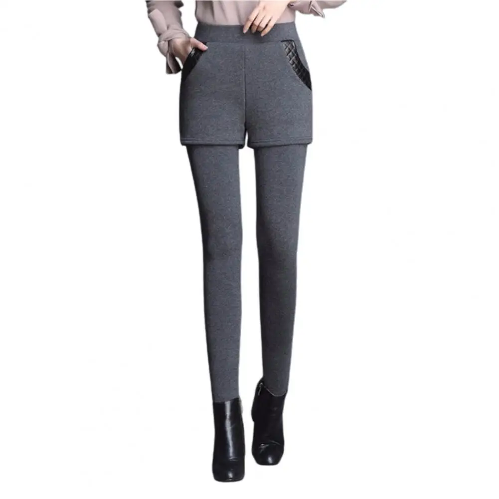 Leggings Shorts High-Waist Soft Versatile Fall Winter Fake Two Piece Leggings Shorts   Pencil Pants  Streetwear