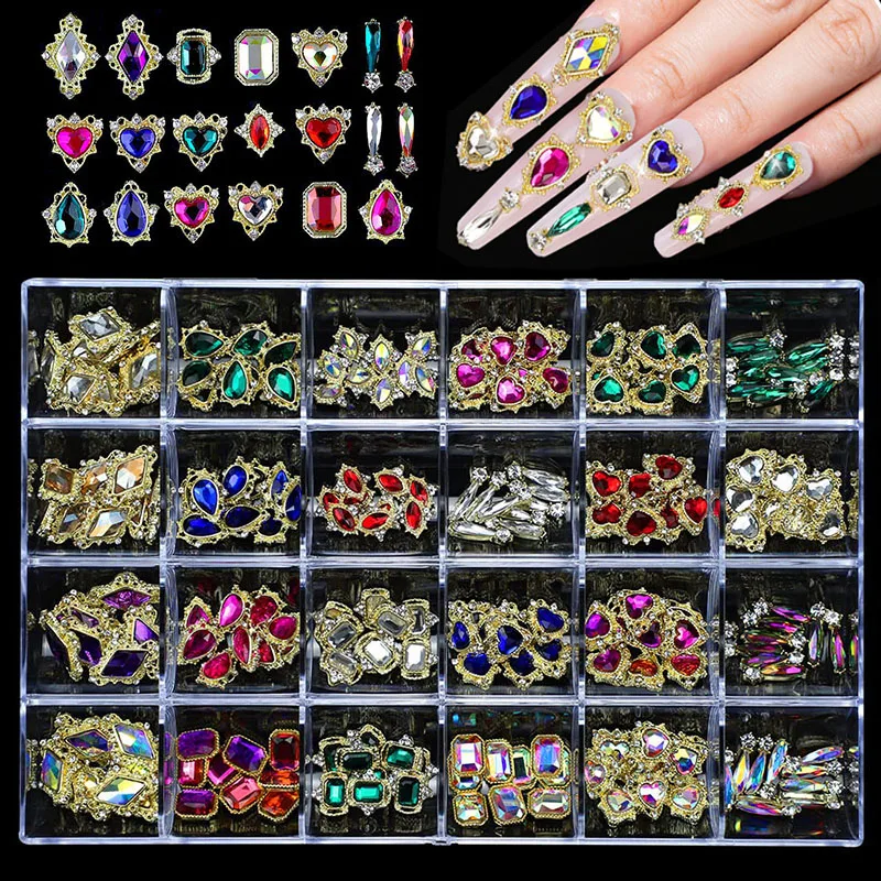 1Box Nail Art Rhinestones Crystal Glass Gem Stones Mixed Charm Nail Art Alloy Rhinestones 3D Nail Decoration Nail Supplies Parts