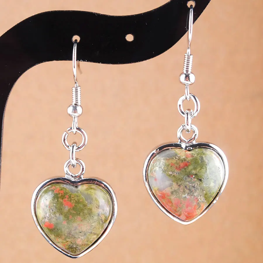 Висячие серьги из натурального камня серьги-капли в форме сердца с розовым