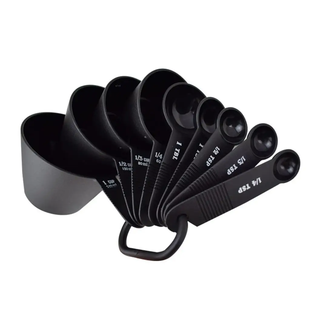 

9pcs Plastic Measuring Spoons Set Kitchen Measuring Cups Baking Cooking Kitchen Black Measuring Cups
