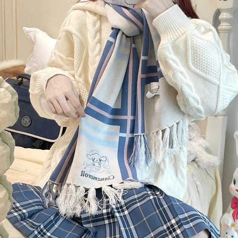 Kawaii Sanrio Kuromi шарф с бахромой осенне-зимний новый супер длинный женский