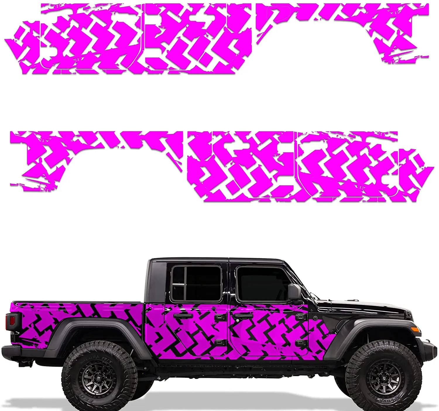 

Factory Crafts Side Graphics Kit 3M Vinyl Decal Wrap Compatible with Jeep Gladiator 2019-2021 - Tire Tracks Pink