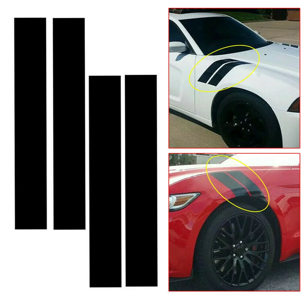 

Decal Hood Fender Stripe 4 Pieces Car Decor Glossy BLACK Kit Universal