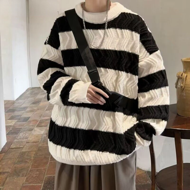 Осень-зима 2024 новый мужской вязаный свитер модный теплый пуловер с длинными