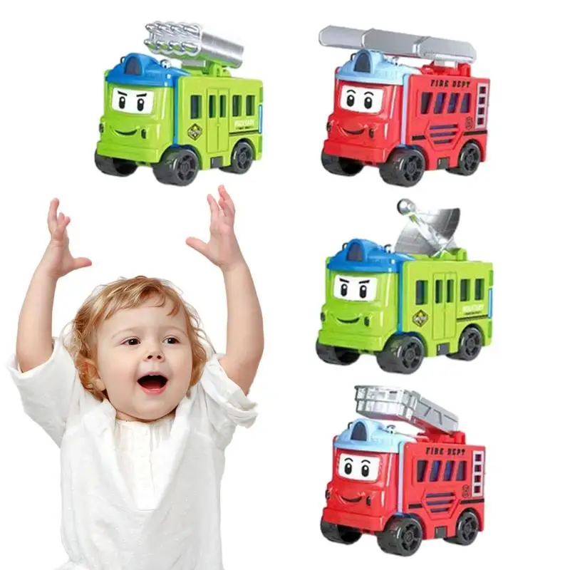

Transforming Bus Toy 4PCS Cartoon Transforming Pull Back Bus Toy For Children Cute Portable Vehicle Toy With No Battery Boys &