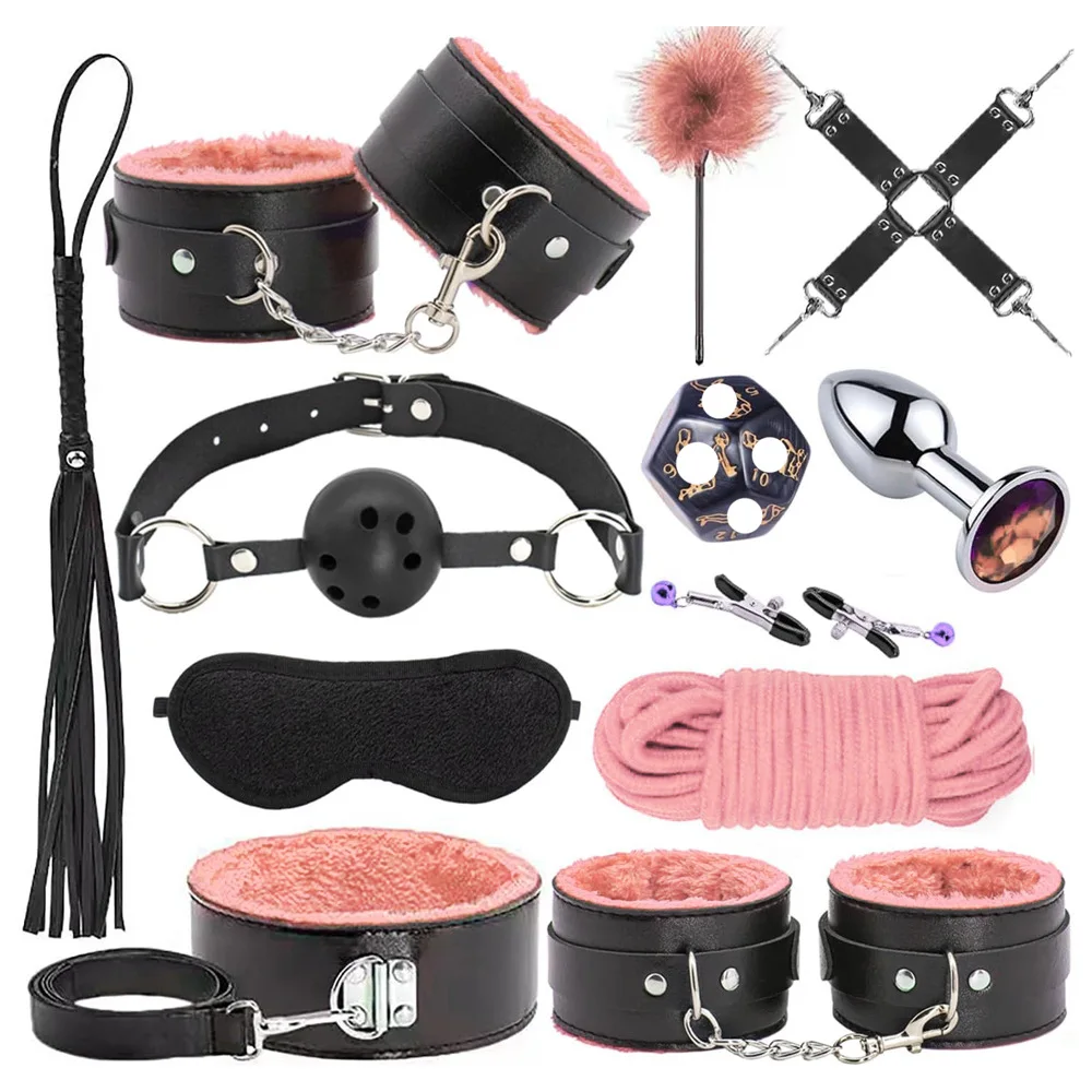 Наборы эротических игрушек наручники маска для глаз кнут оральная пробка зажим