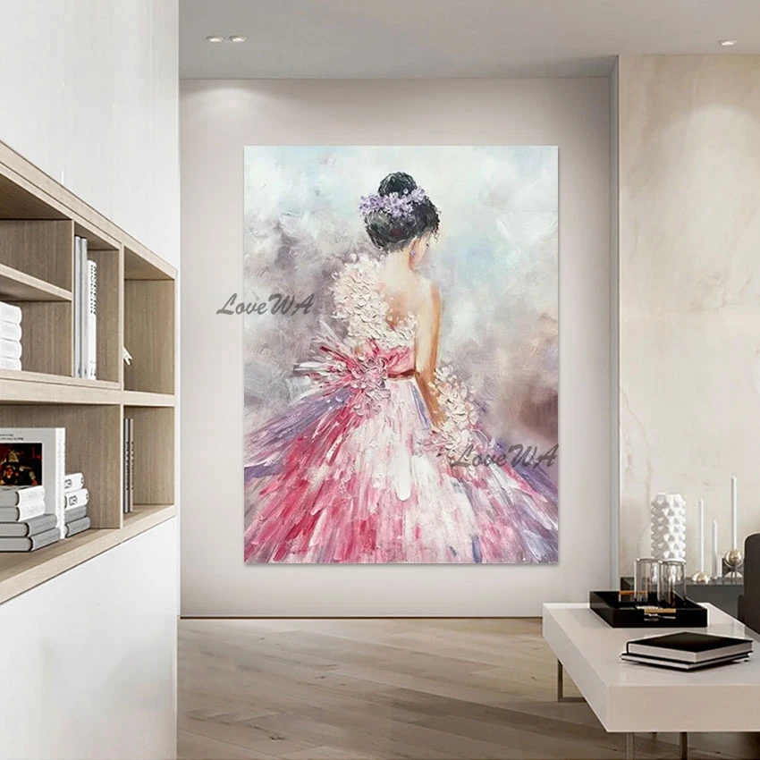 Балерина картины маслом розовый белый цвет акриловый нож холст абстрактная