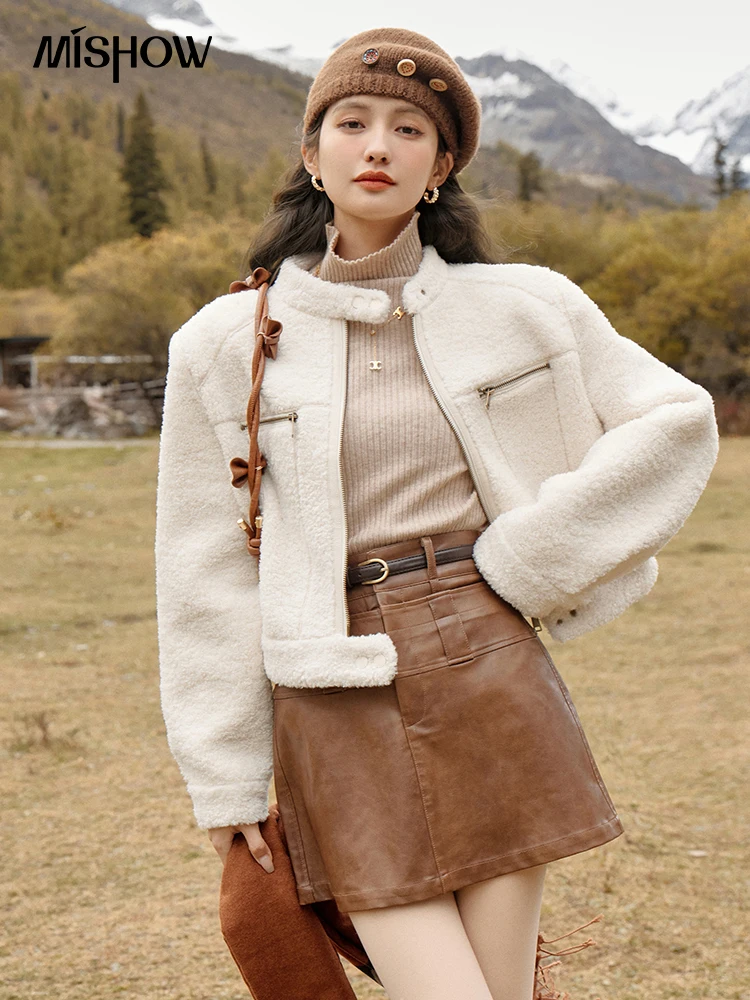 Женская короткая куртка из овечьей шерсти с мехом