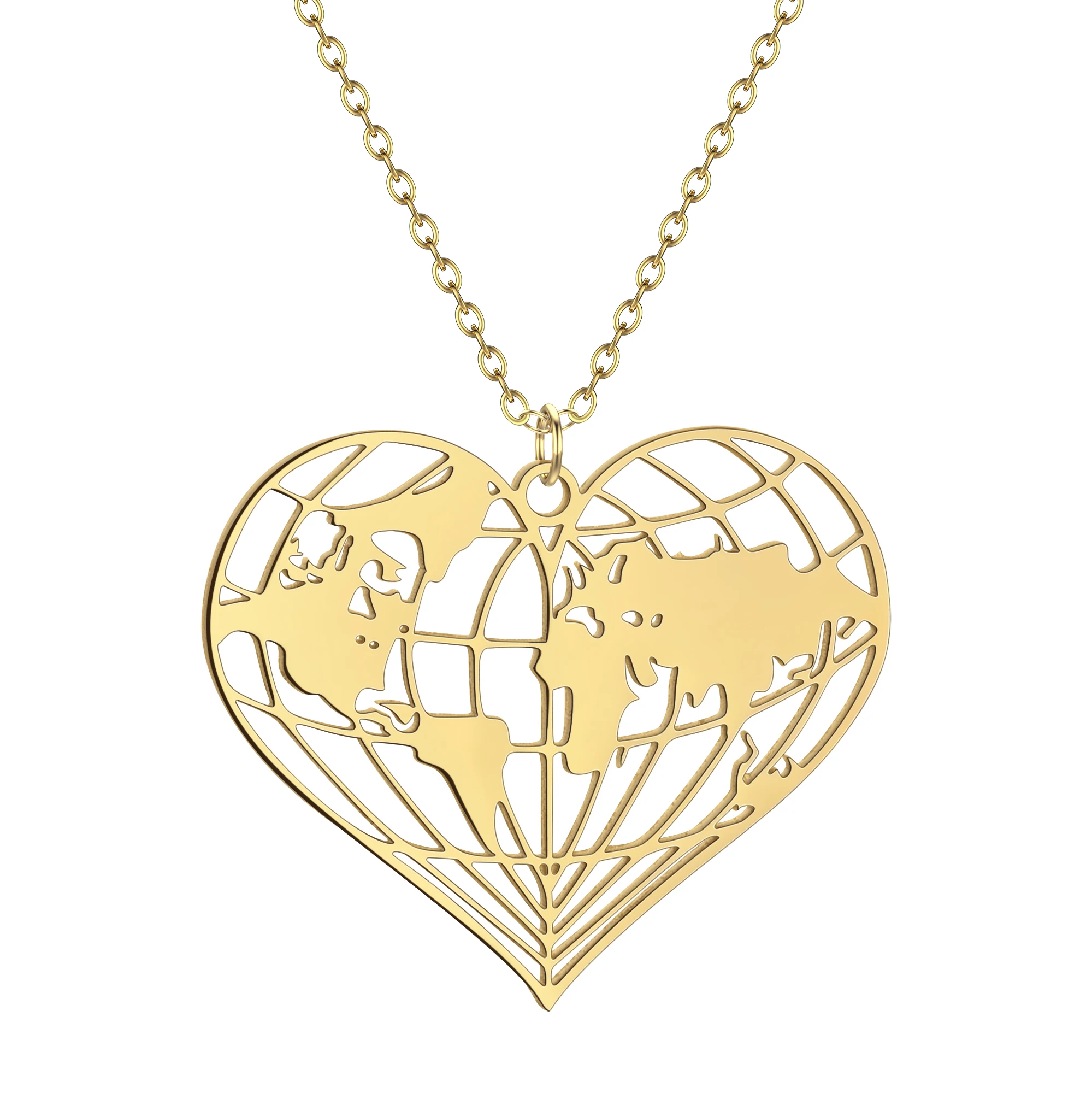 Todorova Origami Earth Necklace World Map Pendant Men Women Stainless Steel Jewelry Birthday Gift