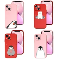 cute lovely penguin phone case red pink for iphone 12 pro 13 11 pro max mini xs x xr 7 8 6 6s plus se 2020 shockproof cover
