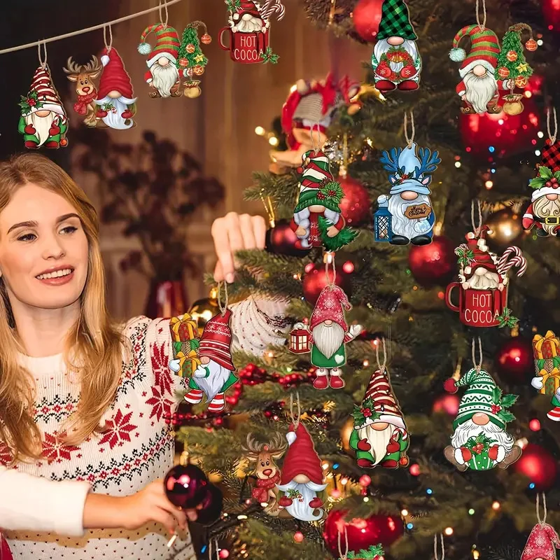 24 шт. рождественские деревянные подвески Санта-Клауса с несколькими краями