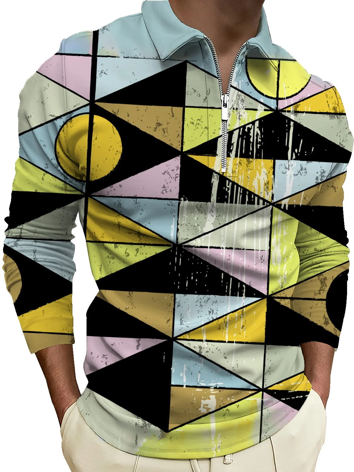 

Мужская рубашка-поло с длинным рукавом, свитер на молнии с принтом граффити, весна-осень 2022