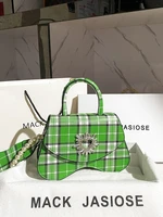 womens fashion leather handbag wide shoulder strap plaid stripes square bag lady purse pearl chain messenger crossbody bag