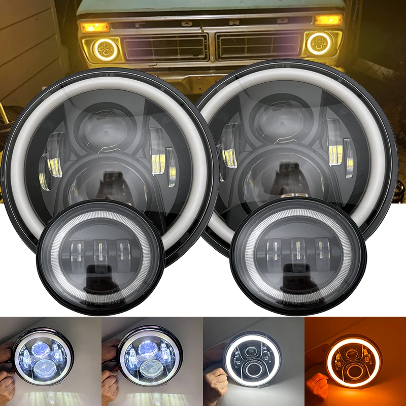 

Круглые светодиодные фары с поворотником, 2 шт., 7 дюймов, DRL, желтые галогенные огни + 4-дюймовые Противотуманные фары для Hummer H2 2003-2009 с адаптер...
