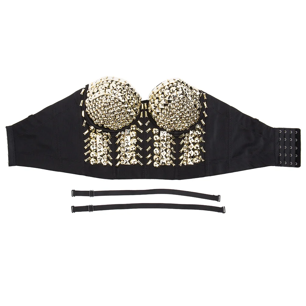 Бюстгальтер женский с серебристыми заклепками пуш-ап металлический | Женская