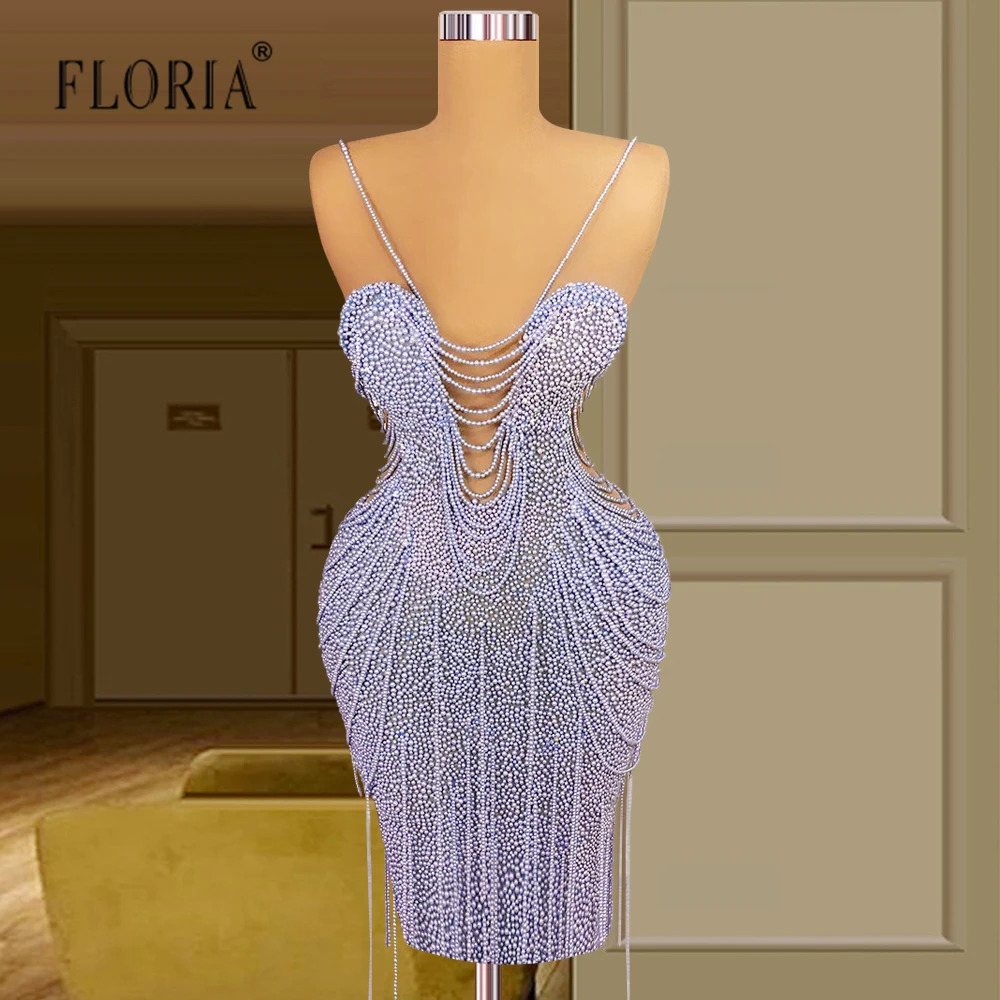 

Elegant Purple Full Pearls Mermaid Cocktail Dress 2022 Women New Spring Sequin Shiny Hip Dress Mini Prom Party Gowns Plus Size