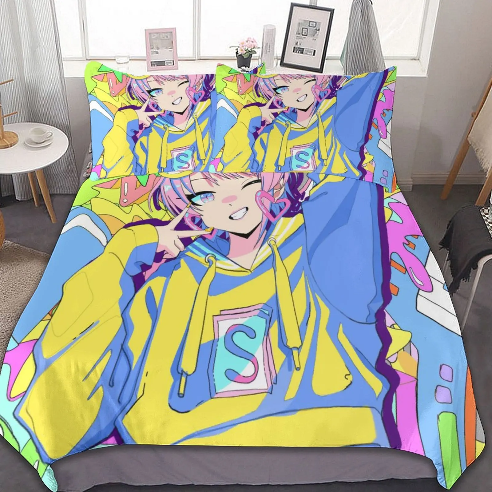 

3-Piece Bedding Set (1 Duvet Cover + 2 Pillow Shams) Anime Girl Style 86"x70",79"x90",90"x90"
