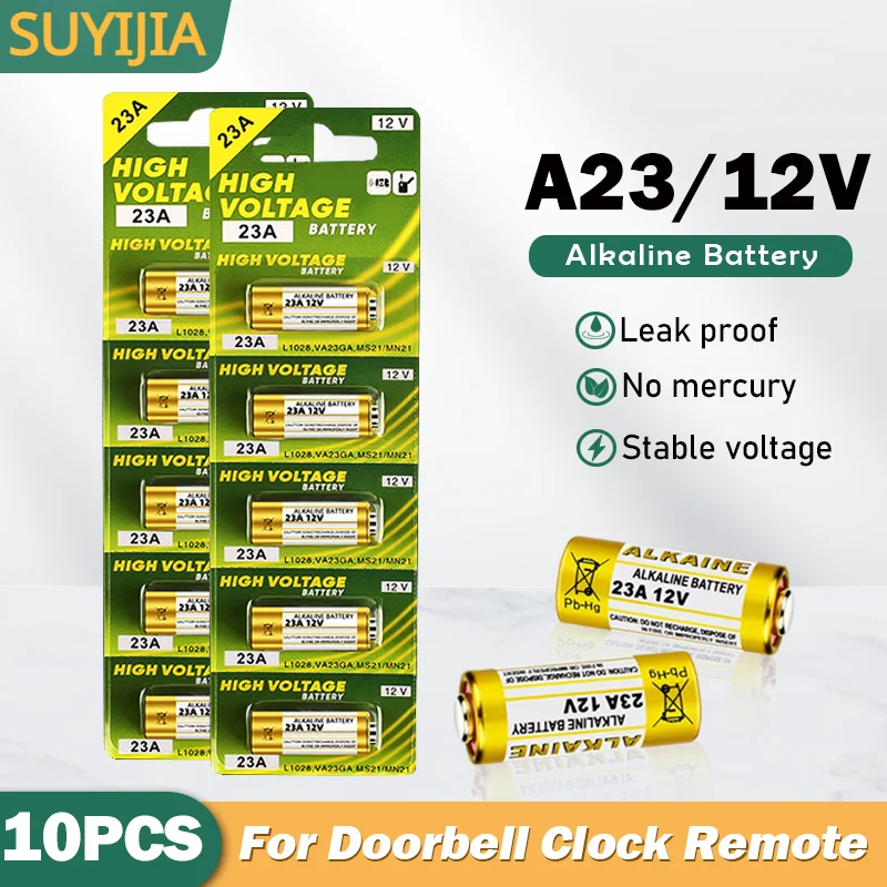 

NEW 10PCS A23 12V Alkaline Battery 23A 23GA A23S E23A EL12 MN21 V23GA GP23A LRV08 For Wireless Doorbell Alarm Remote Control Toy