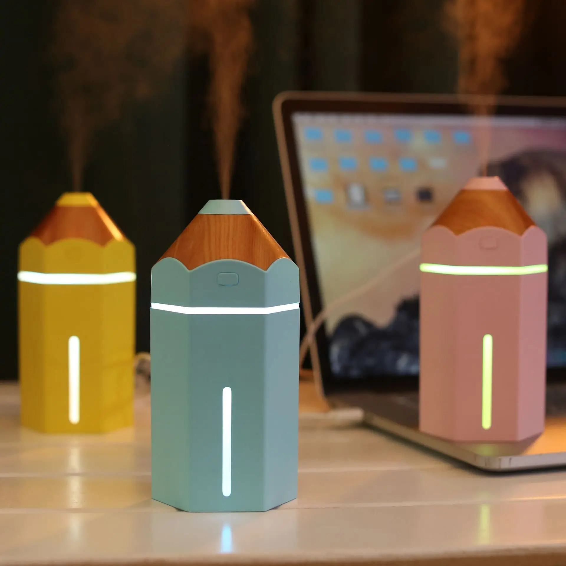 

Creative Pencil Humidifier Cute Mini Household Humidifier Office Colorful USB Wood Grain Humidifier Car Incense Waterfall