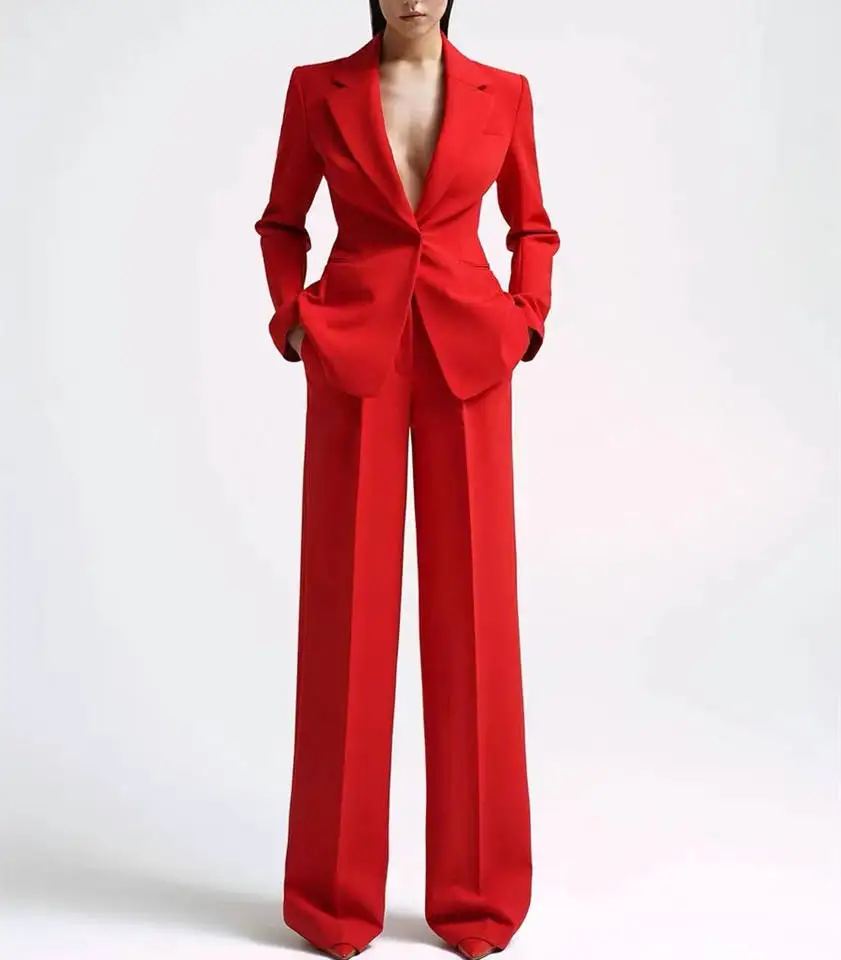 Red Suit Women Suits Sets Elegant Women's Pants and Blouse Set Groups of Pant Combi-pants Plus Size Two Piece Co Ord Top Traf R
