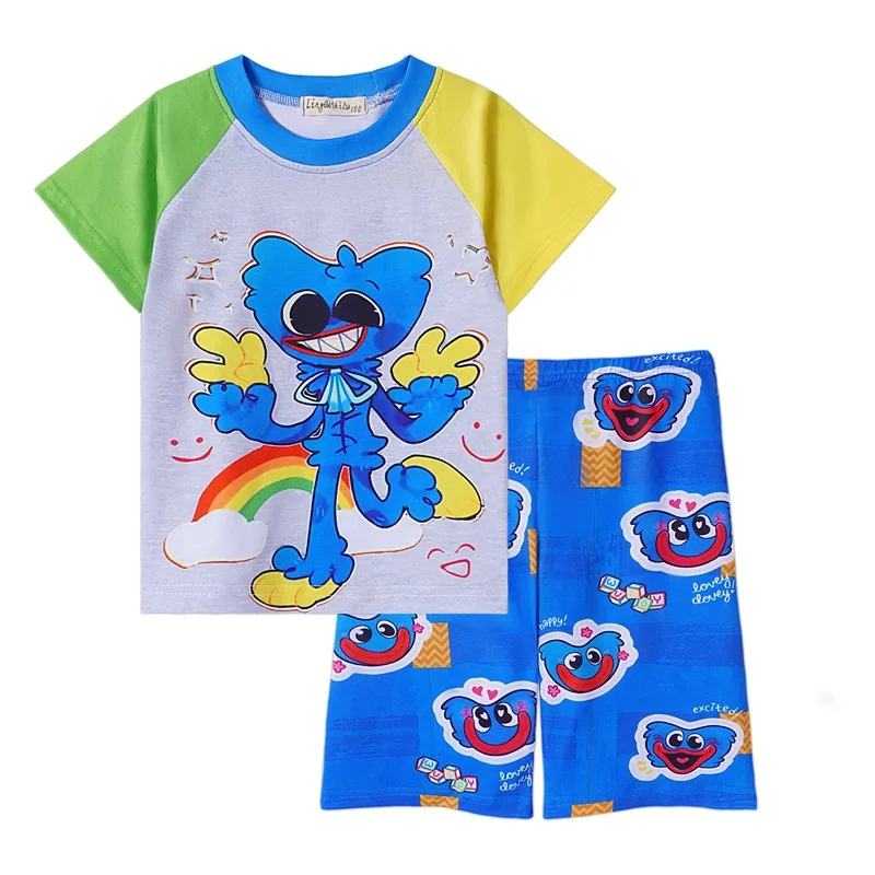 

2022 Summer Game Poppy Playtime T-Shirt+Pants 2 Pcs Suit Cartoon Children Clothing Sets Kids Boys Girls Huggy Wuggy Sports Suit