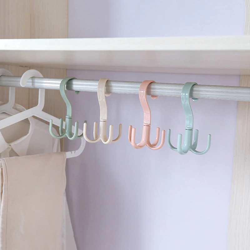 1PC 2 Colors 360° Rotatable Four-claw Hook Multifunctional Wardrobe Bag Storage Nail-free Plastic Tie Hanger Dropshipping - купить по