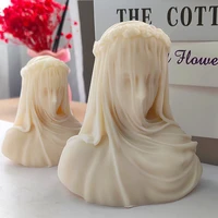 bust of veiled girl candle silicone mold for handmade desktop decoration gypsum epoxy resin aromatherapy candle silicone mould