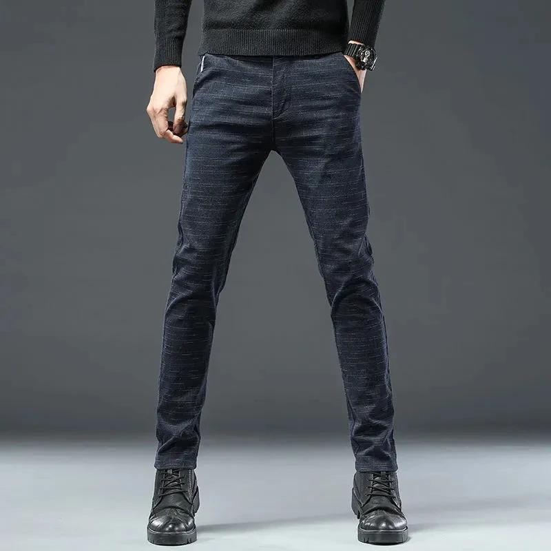 

Брюки мужские прямые в клетку, деловая офисная уличная одежда, модные штаны, повседневные облегающие, в Корейском стиле, весна-осень