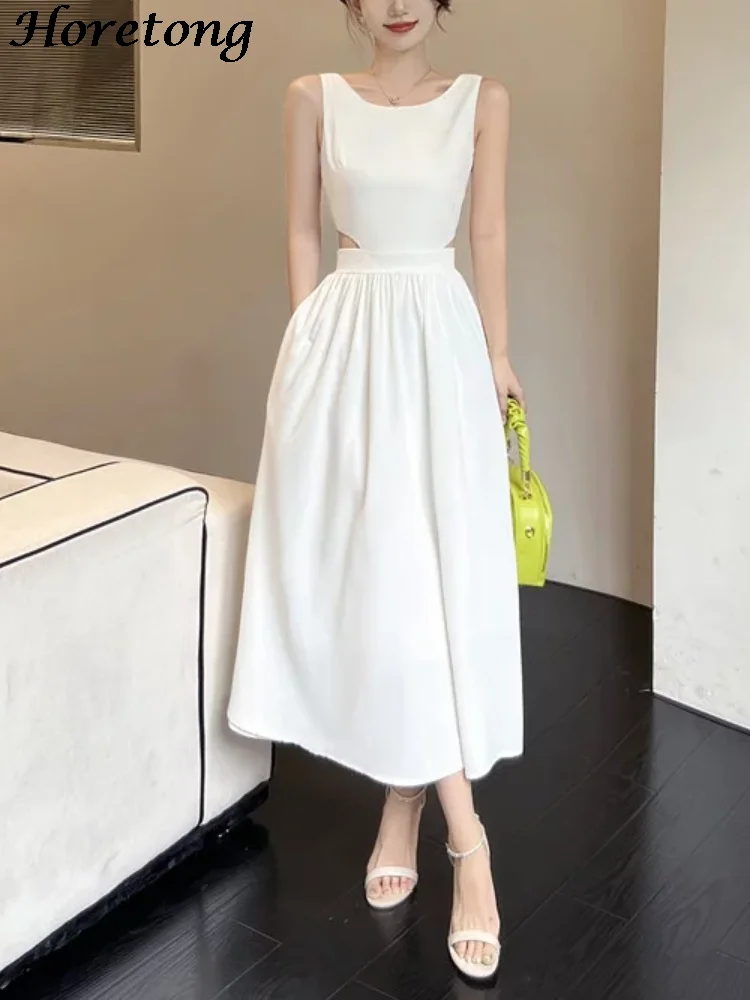 

Horetong Summer French Dress White Black Women Elegent Party Midi Dress Female Sexy Hollow Fashion Ladies Prom Clothes Vestidos