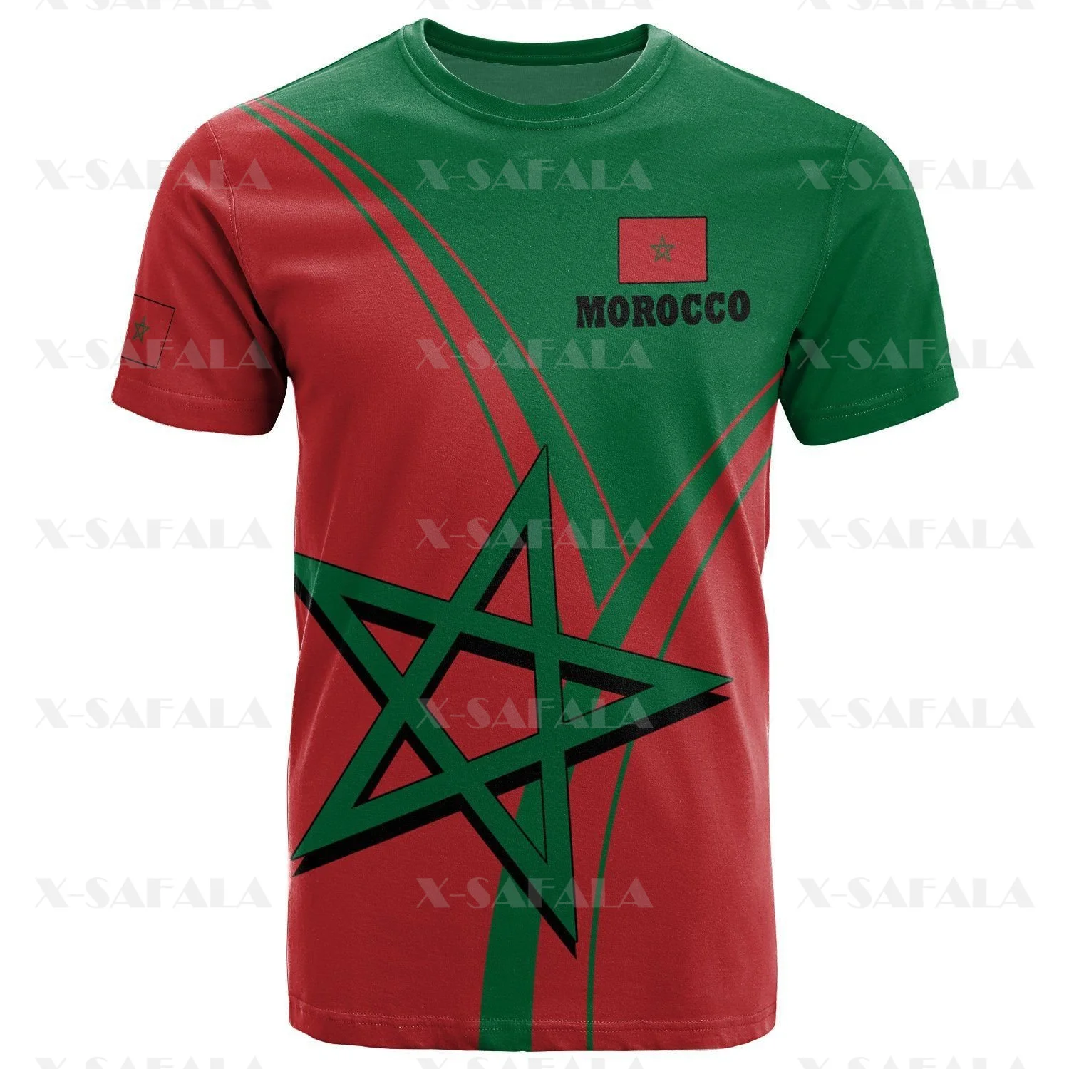 

Марокканская эмблема, Национальный флаг страны любви, 3D печать, высокое качество, летняя футболка с круглым вырезом для мужчин и женщин, пов...