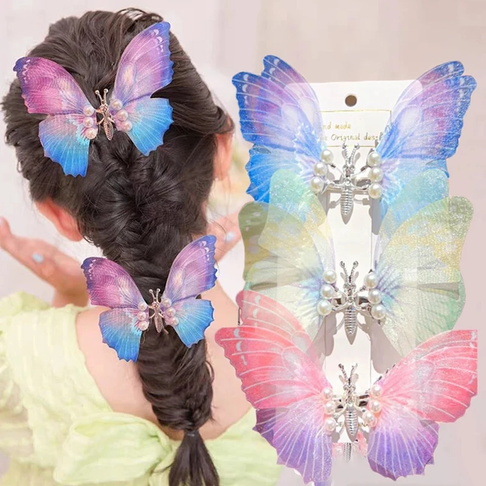

Fashion Colorful Butterfly Hair Clip 3D Butterfly Hairclip Moving Butterfly Wings Pearl Hairpin Girls Women Barrette Jewelry