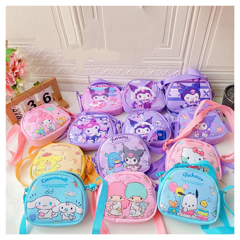 

Sanrioed Kawaii Kuromi Kt Cat My Melody Cinnamoroll Purin Dog Messenger Bag Anime Cartoon Shoulder Bags Coin Purse Children Gift