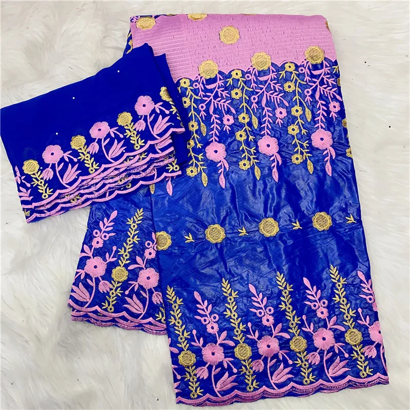 

5+2 yards New arrival african Bazin Riche Brode fabric with beads embroidery lace With scarf dress material Nigerian 7L122002