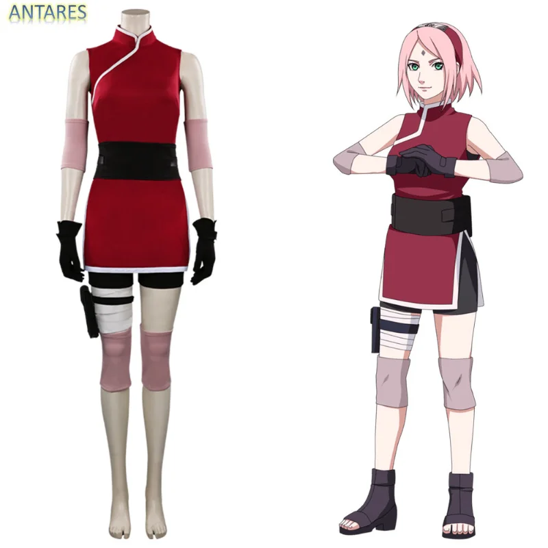 

Костюмы для косплея аниме Haruno Sakura, костюмы на Хэллоуин для женщин, костюм с париком, униформа для вечеринки, полный комплект в стиле "Лолита"