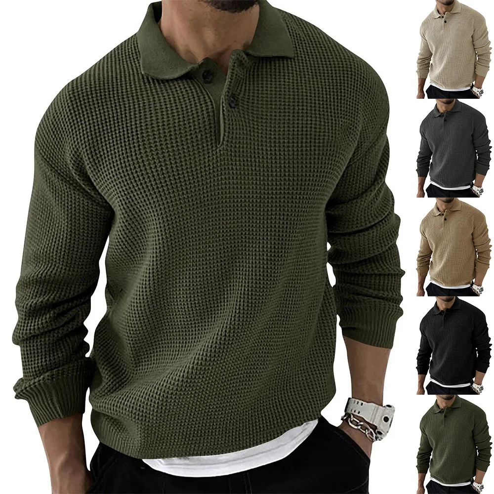 

Autumn Winter Men's Sweater Knitted POLO Shirts Lapel Solid Color Knitted Pullover Social Streetwear Casual Business Men Clothin