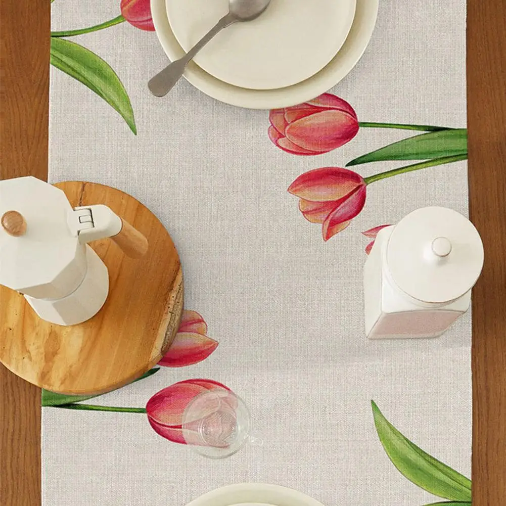 

Table Runner Beauty Reusable Multifunctional Scratch Resistant Tulip Table Cloth for Restaurant Table Cover Table Linen