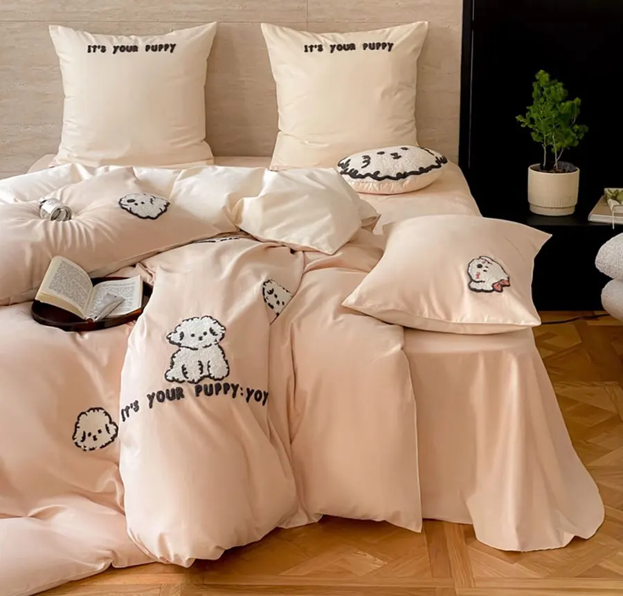 Модный милый комплект постельного белья с вышивкой для собак одинарный двойной