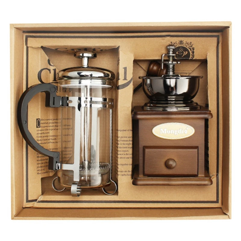 

Bean Grinder French Press Pot Set Coffee Utensils Event Gifts Hand-Cranked Coffee Grinder Manual Coffee Bean Grinder
