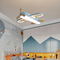 wood led chandelier for kid bedroom children room kindergarten nordic blue design ceiling hanging lamp airplane pendant light