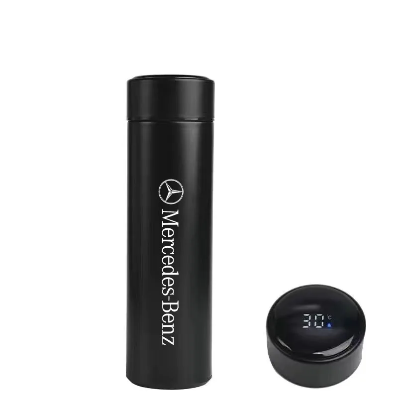 

Умный термос с логотипом автомобиля, цветная температура, автомобильная дорожная кружка для Mercedes Benz W211 W203 W204 W210 W124 AMG W202 CLA W212